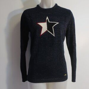 Womens Bella Freud Black Sparkle Knit 100% Wool Star Pullover Sweater M